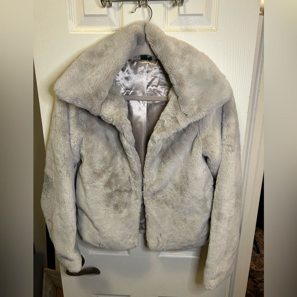 Windsor Faux Fur Nude Tan Cropped Soft Plush Bomber Moto Glam Party Jacket Sz S